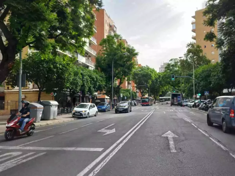 Calle con coches parados y árboles a los lados