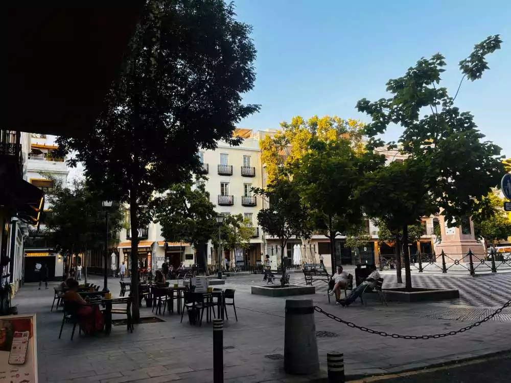 Plaza de La Gavidia. Se observan muchos árboles